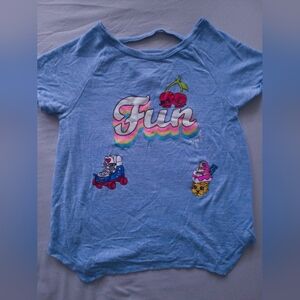 Shopkins Light Blue 'Fun' Graphic Tee with Colorful Icons